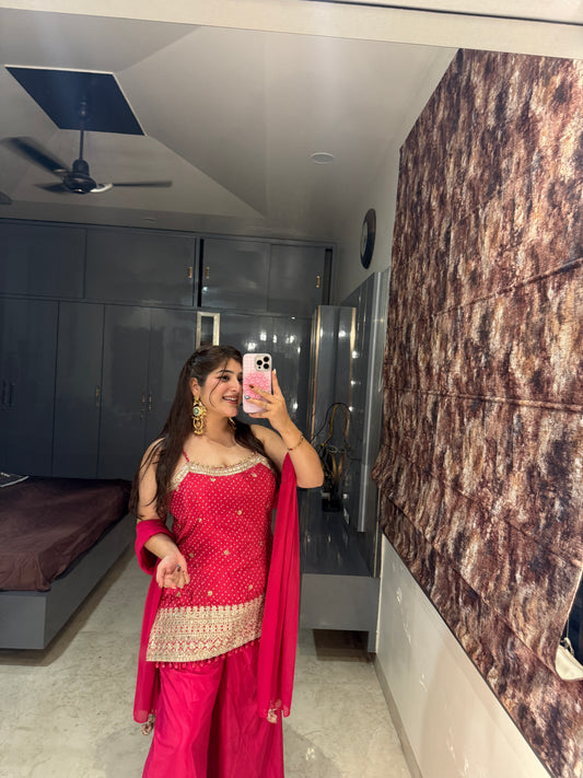 Bandhej plazo set(pink)