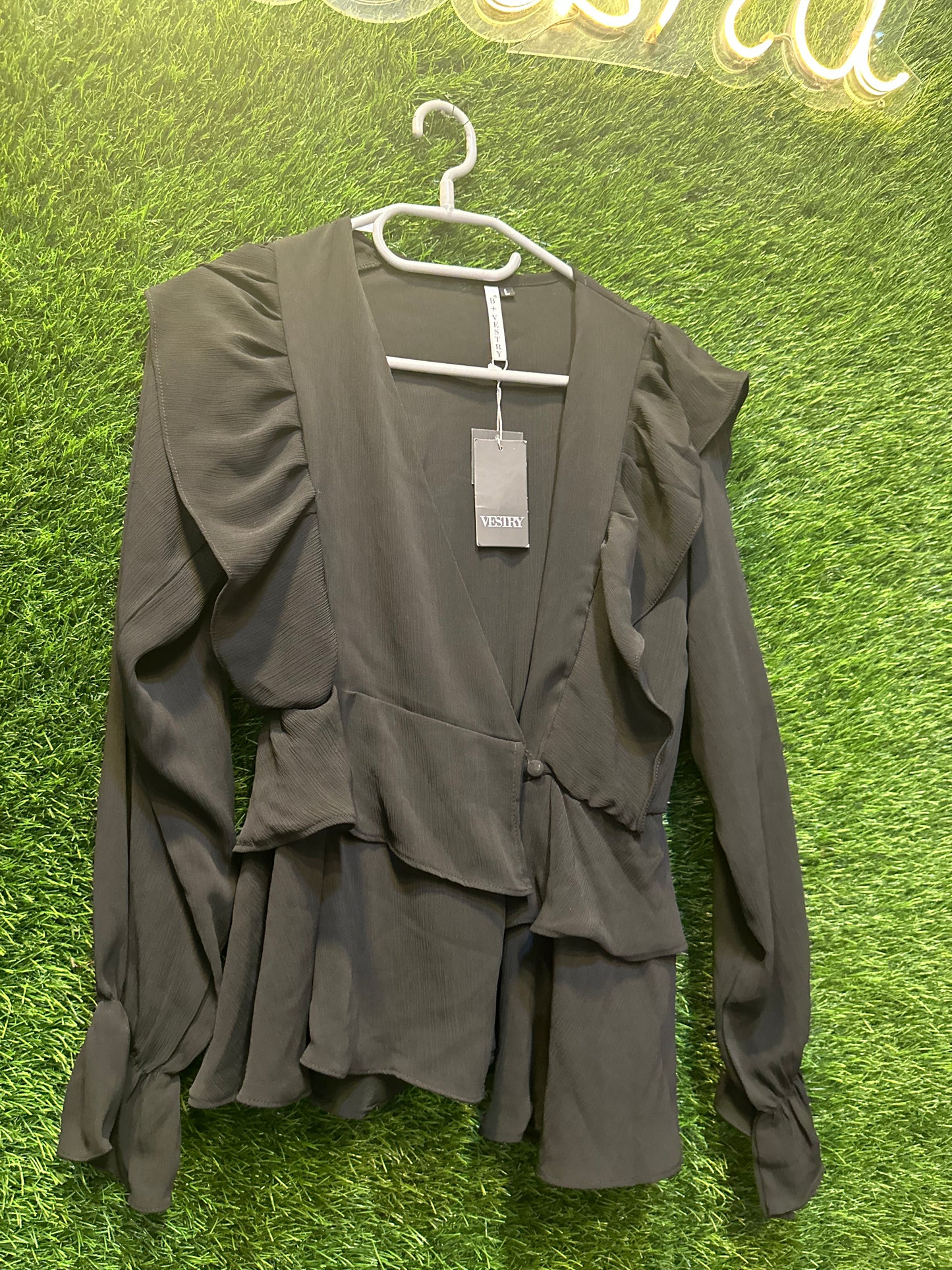 Party wear black frilly top