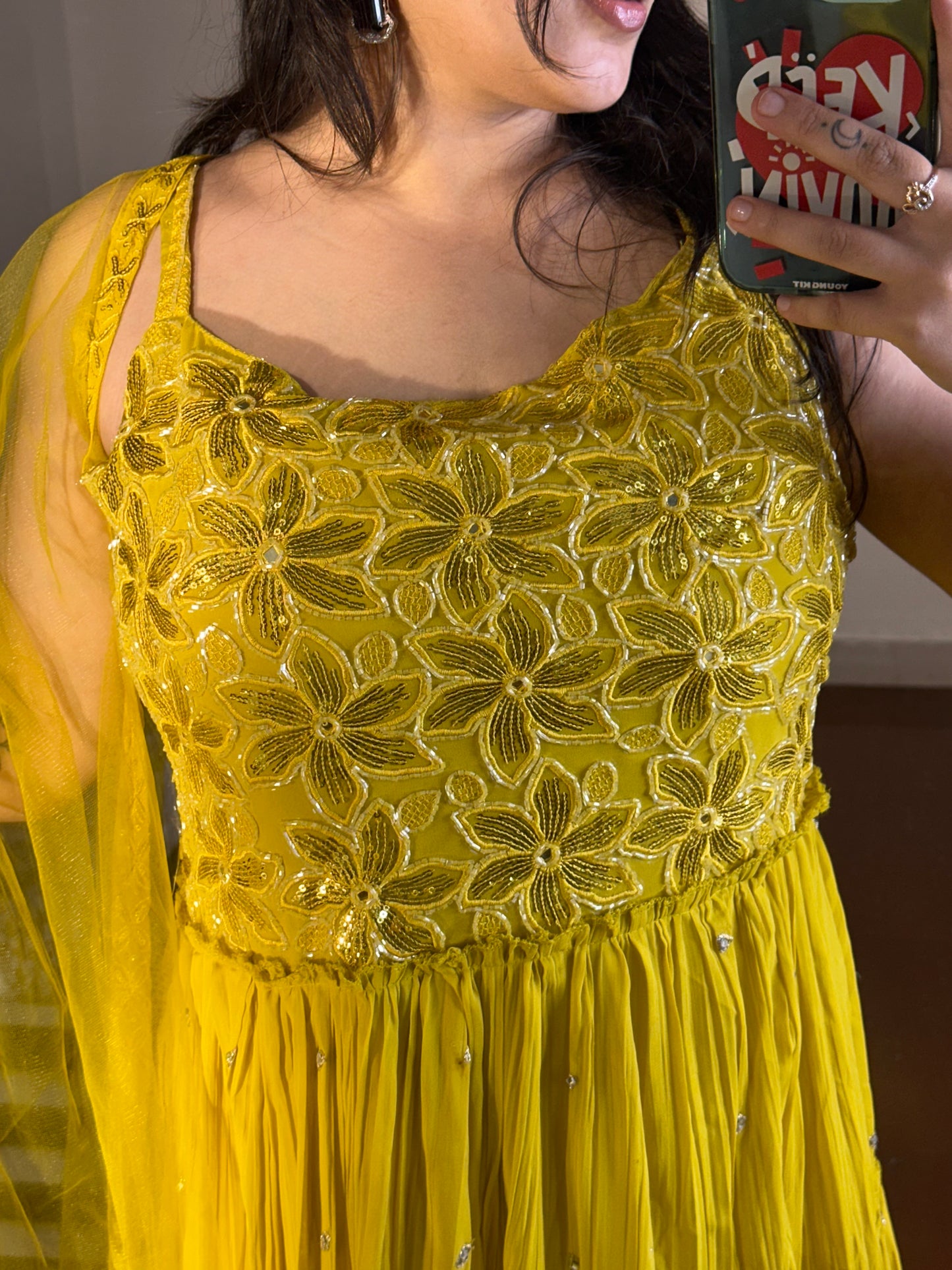 Yellow handwork gown.