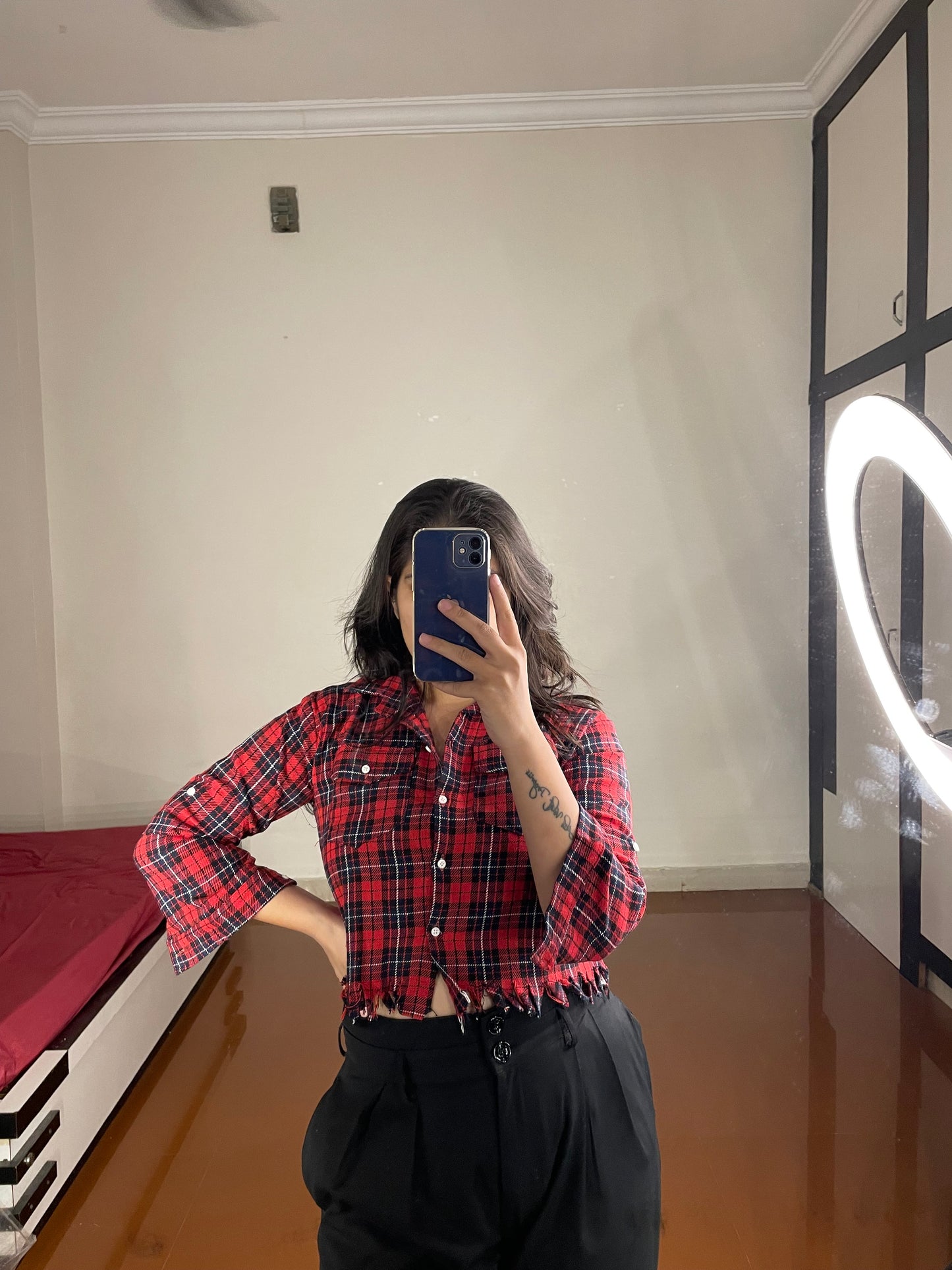 Checks crop shirt