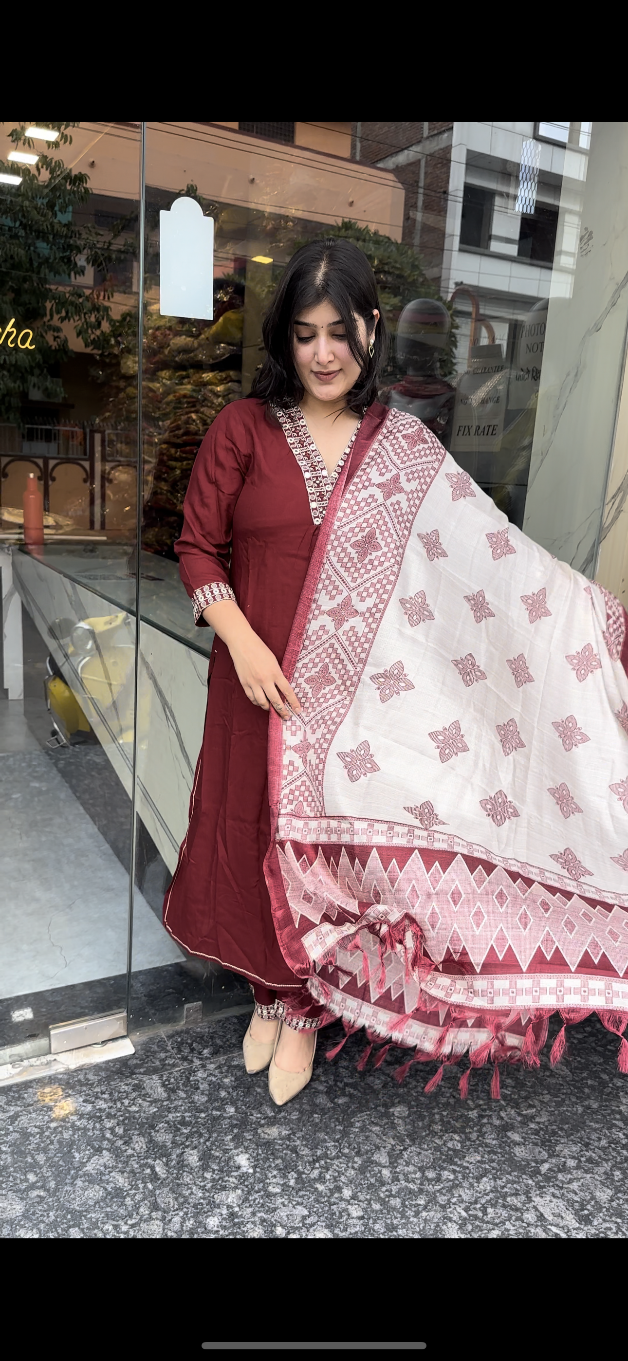 Mahroon Kurti set with dupatta