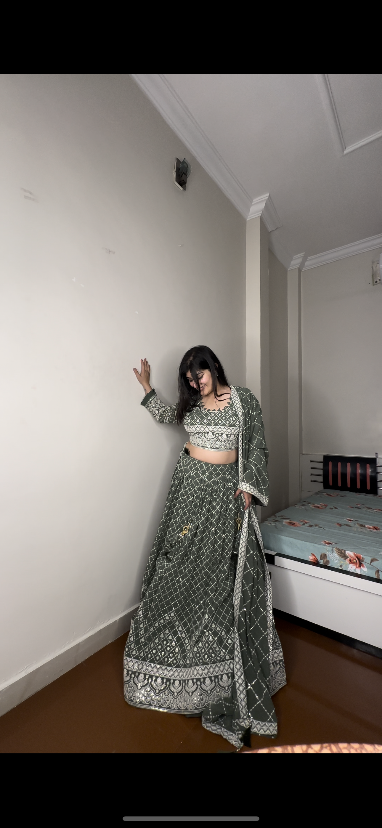 Green Threadwork Lehenga