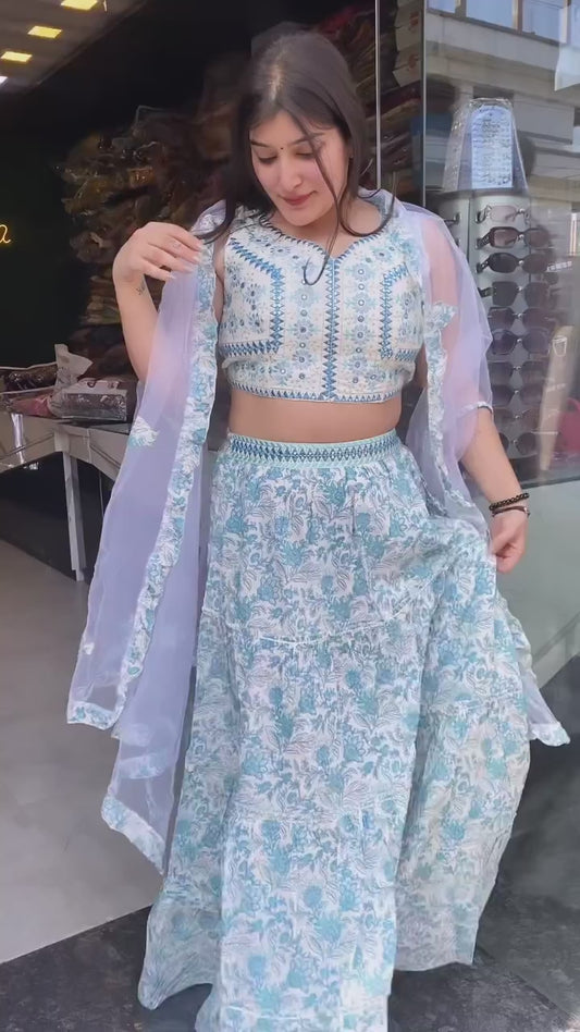 White and blue lehnga
