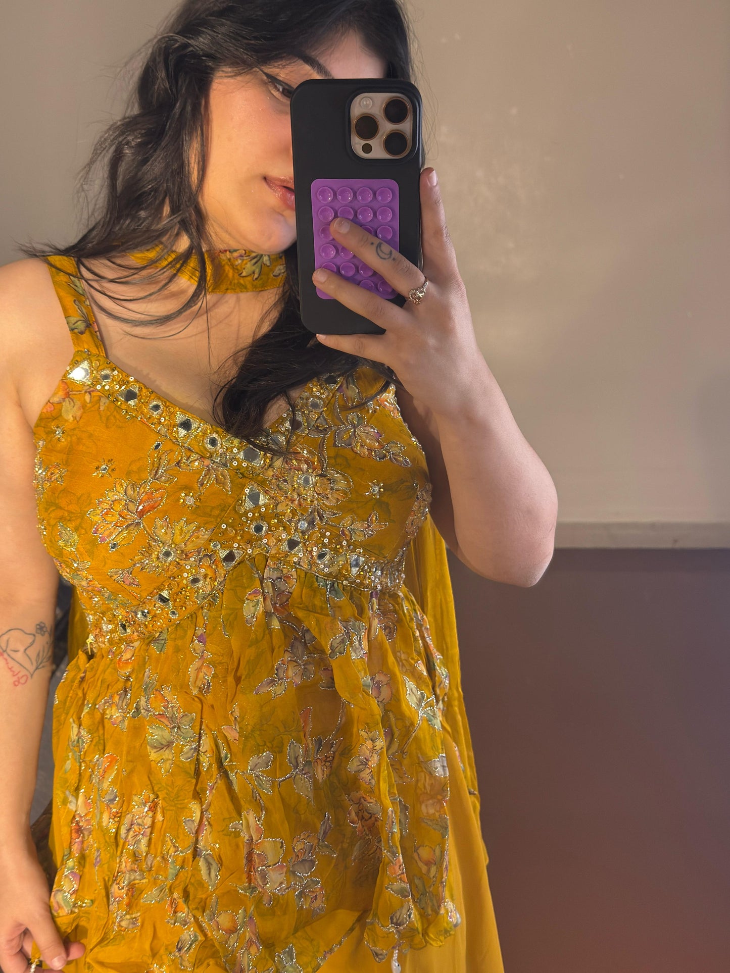 Yellow peplum plazzo set