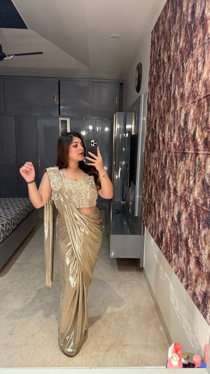 Metallic saree Light golden