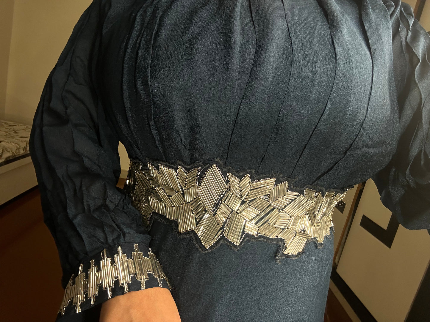 Blue gown with tube light belt