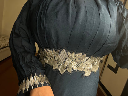 Blue gown with tube light belt