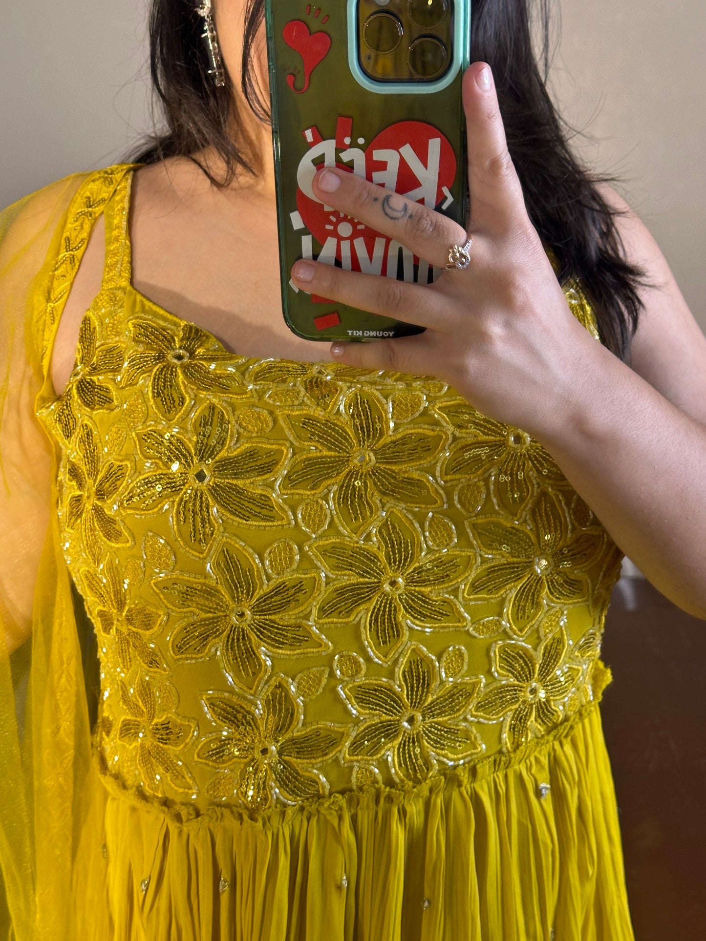 Yellow handwork gown.