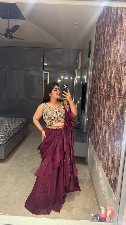 Ruffle saree(purple)