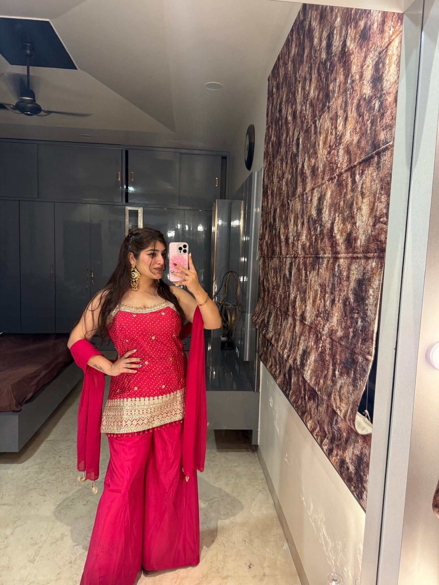 Bandhej plazo set(pink)