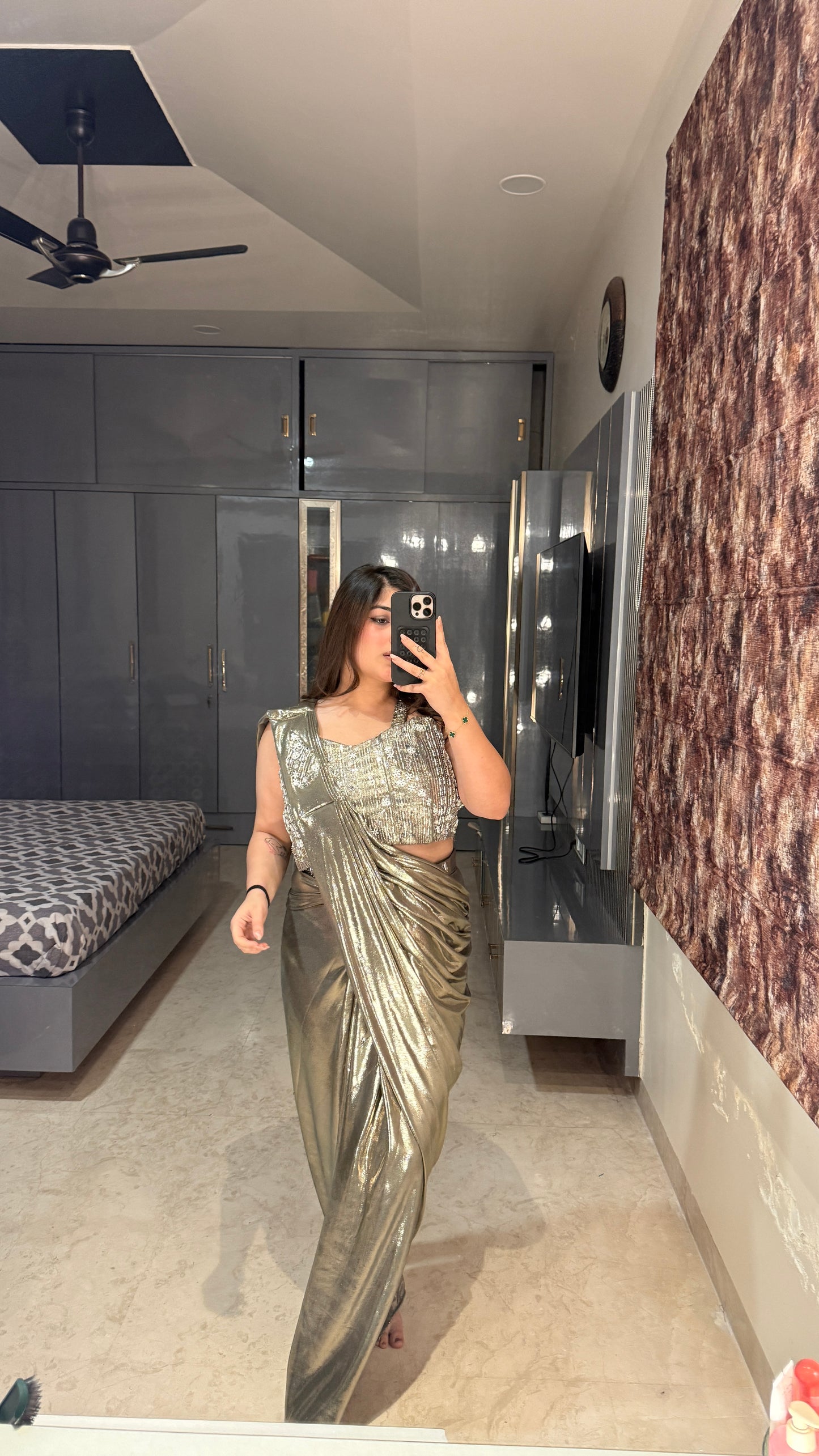 Metallic saree green