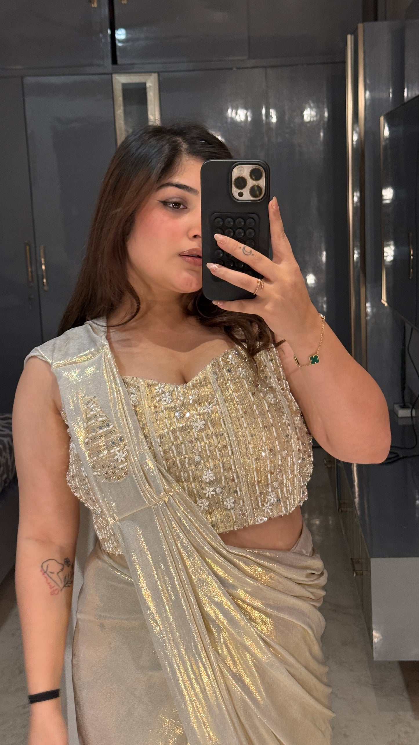 Whitish golden Metallic Saree
