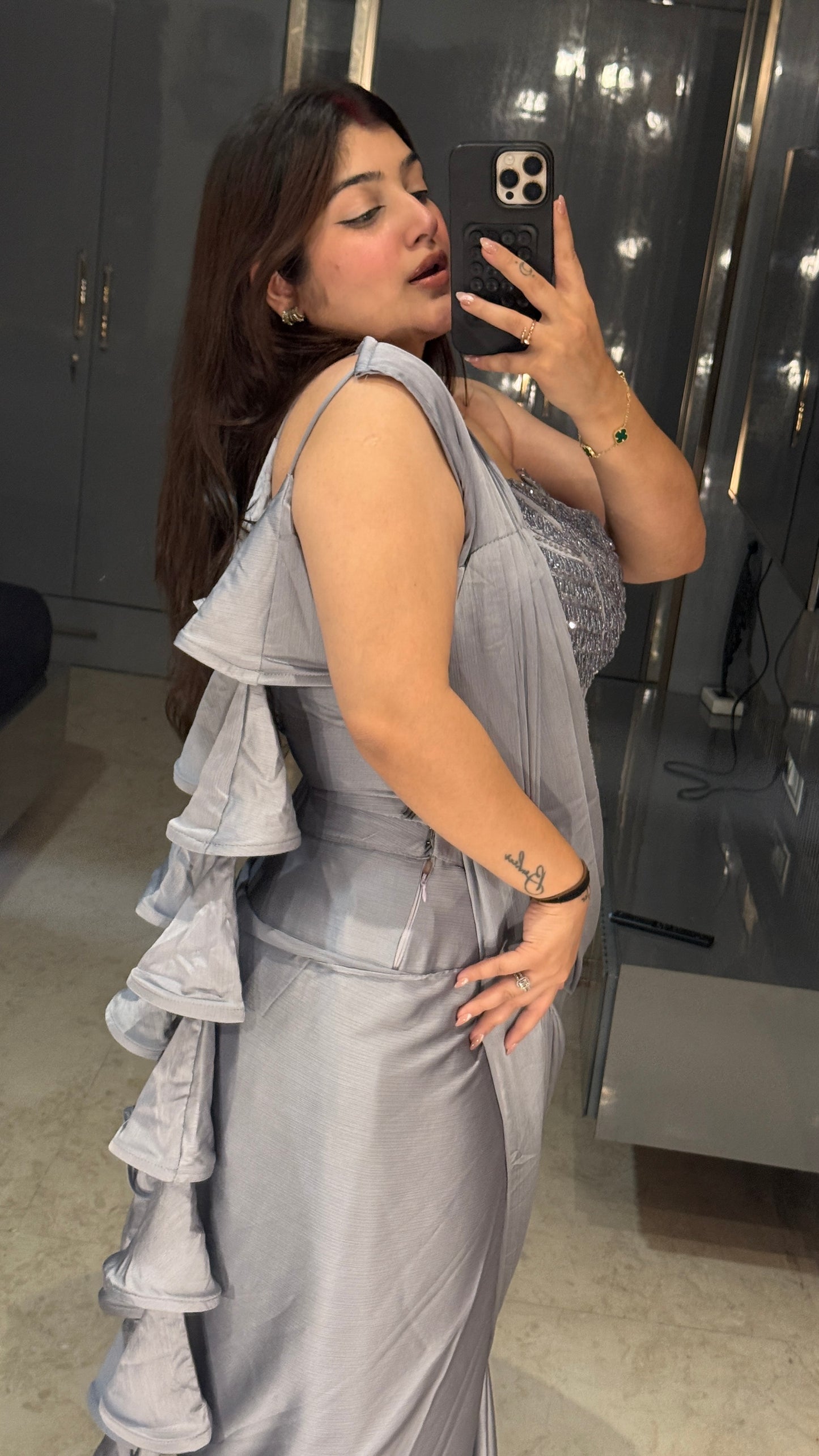 Premium corset saree ( dark grey)