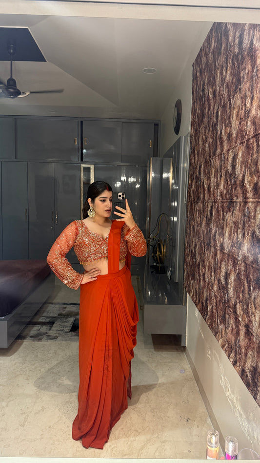 Deep neck handwork saree