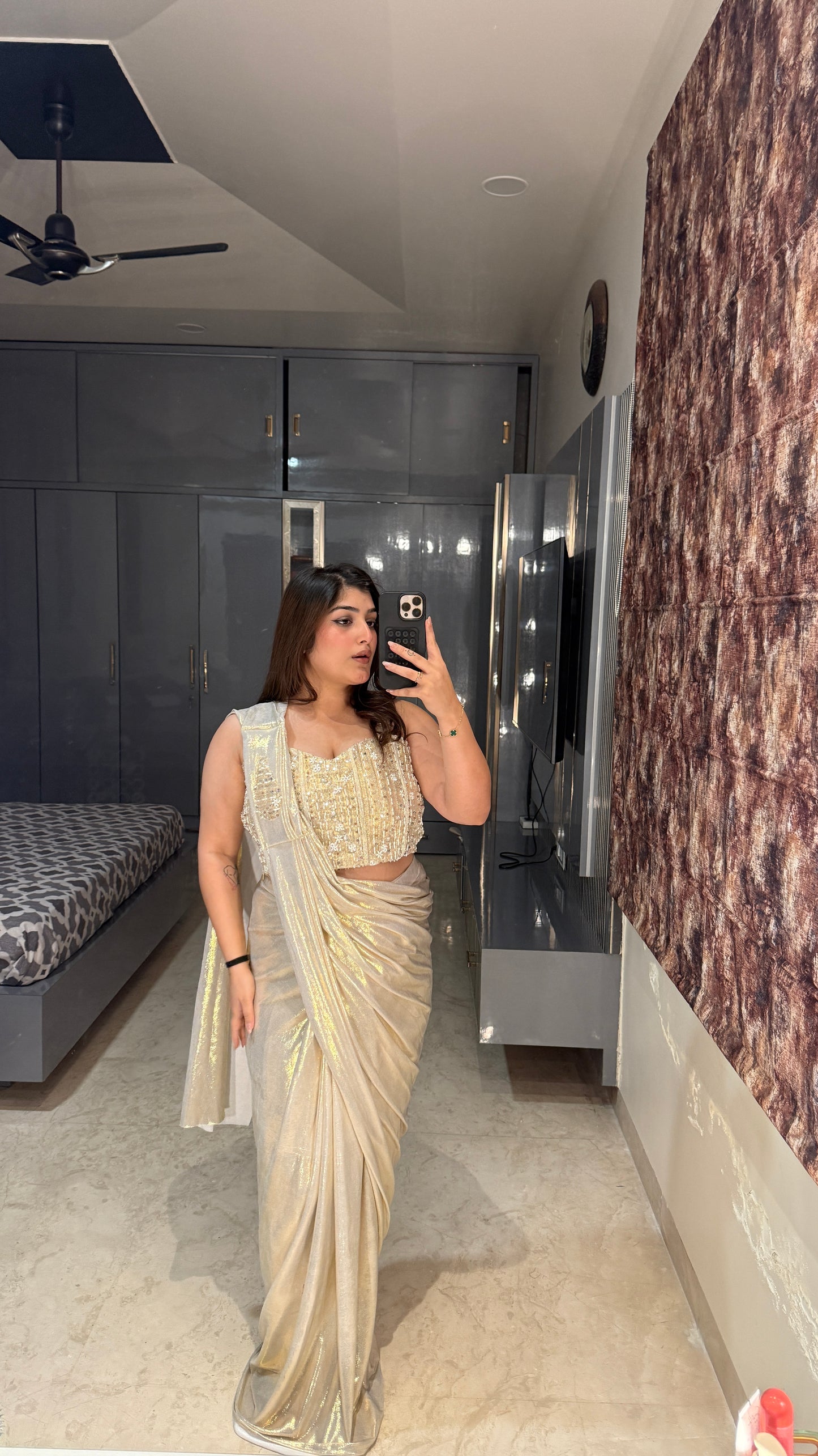 Whitish golden Metallic Saree