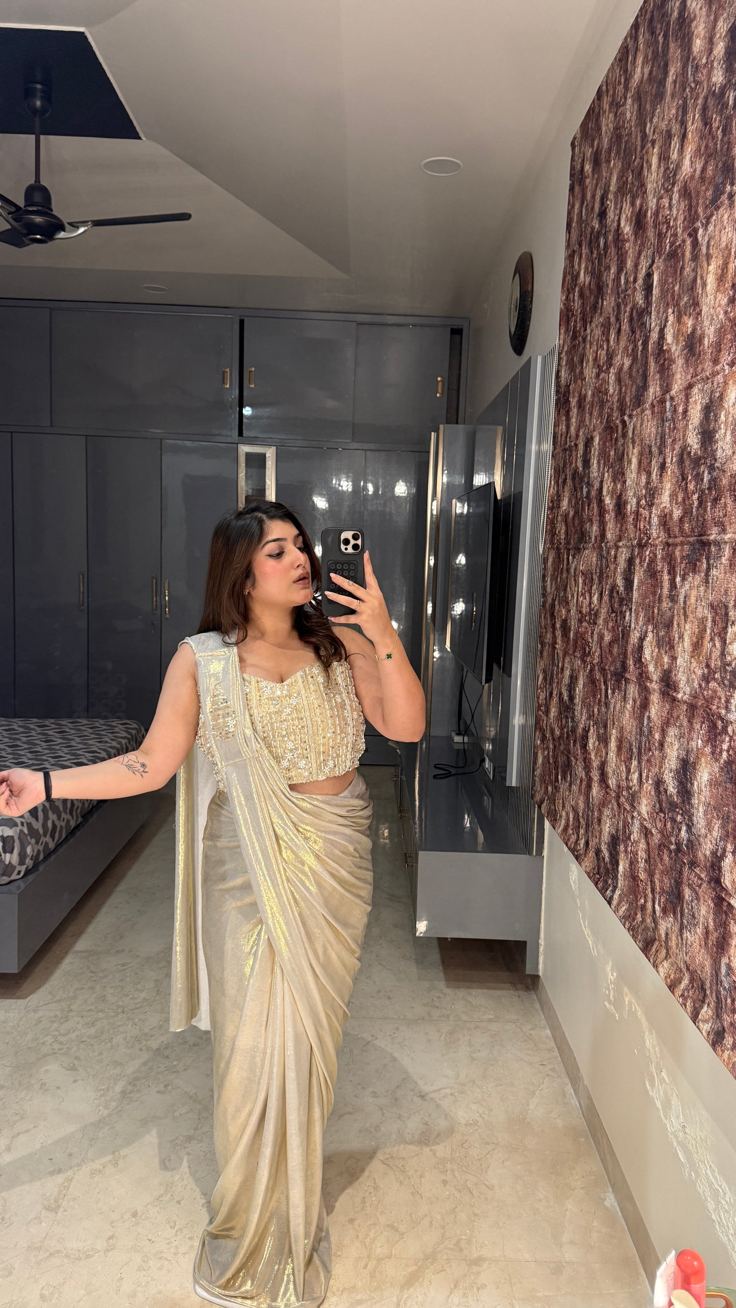 Whitish golden Metallic Saree