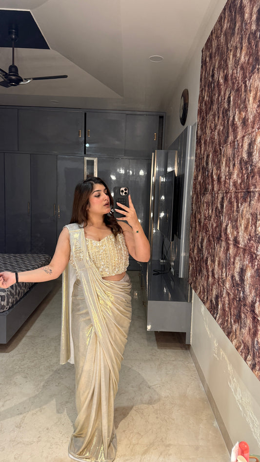 Whitish golden Metallic Saree