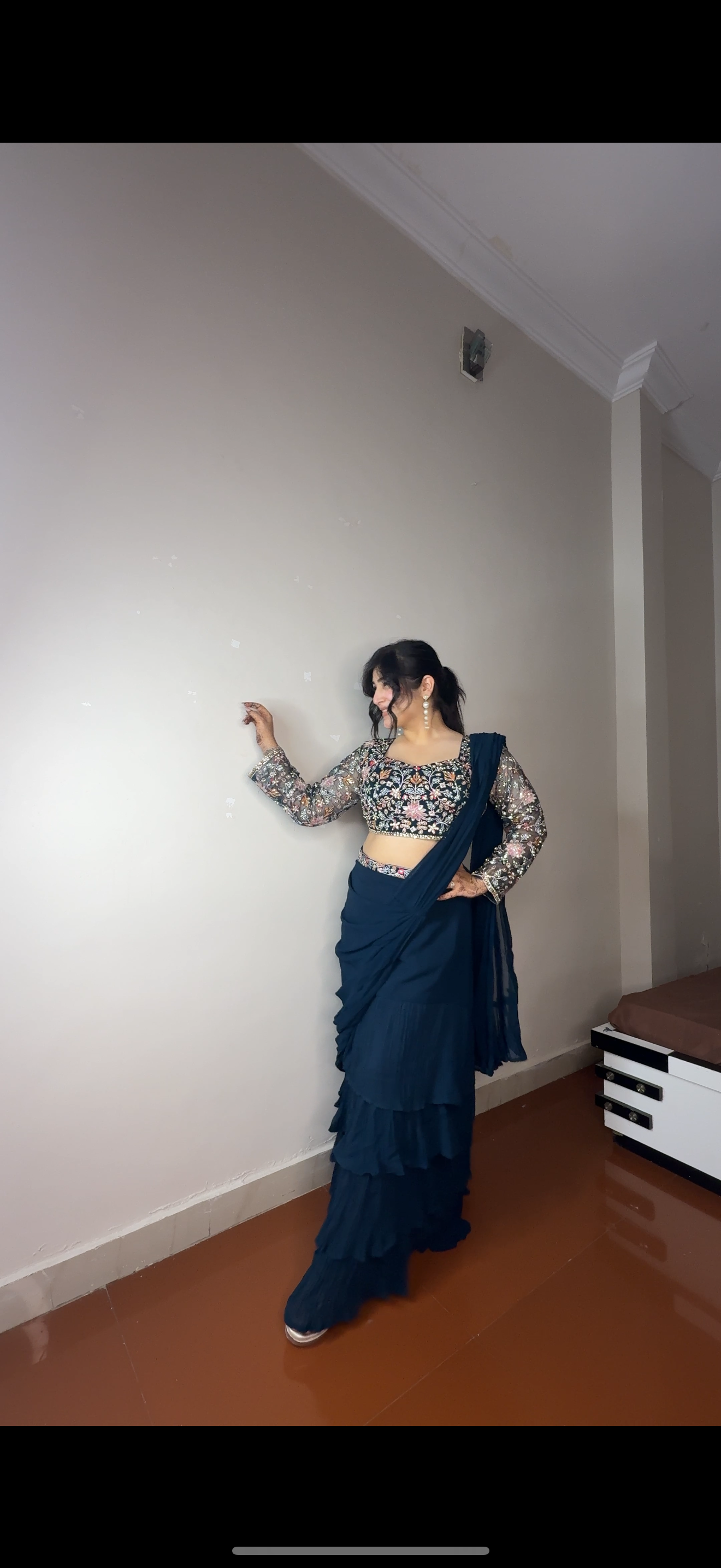 Predrape flower saree