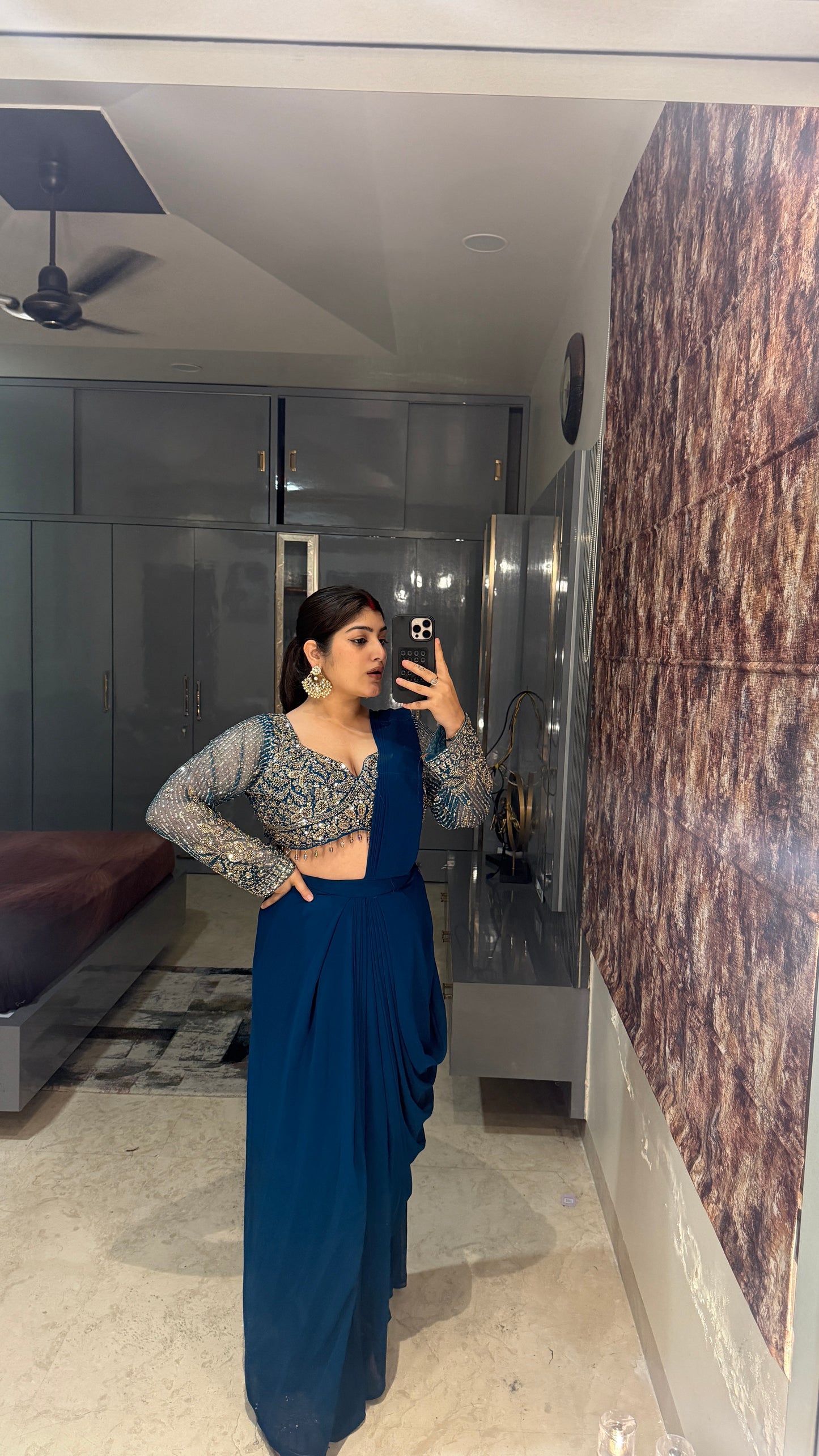 Deep neck handwork saree