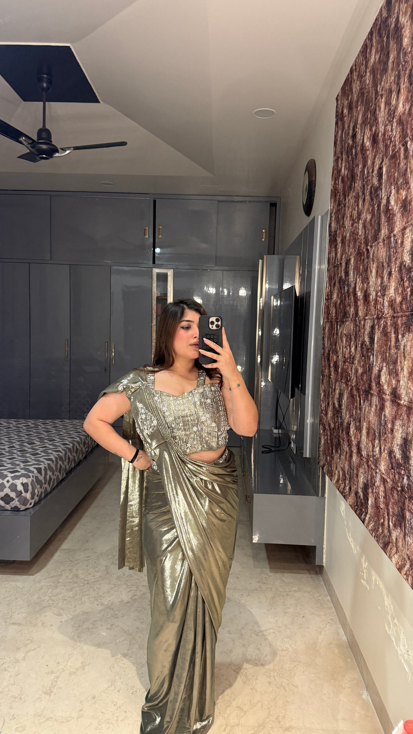 Metallic saree green