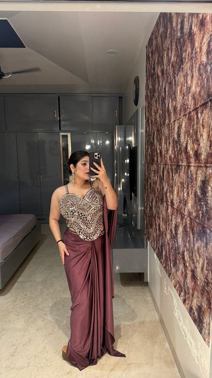 Mirror work saree(wine)
