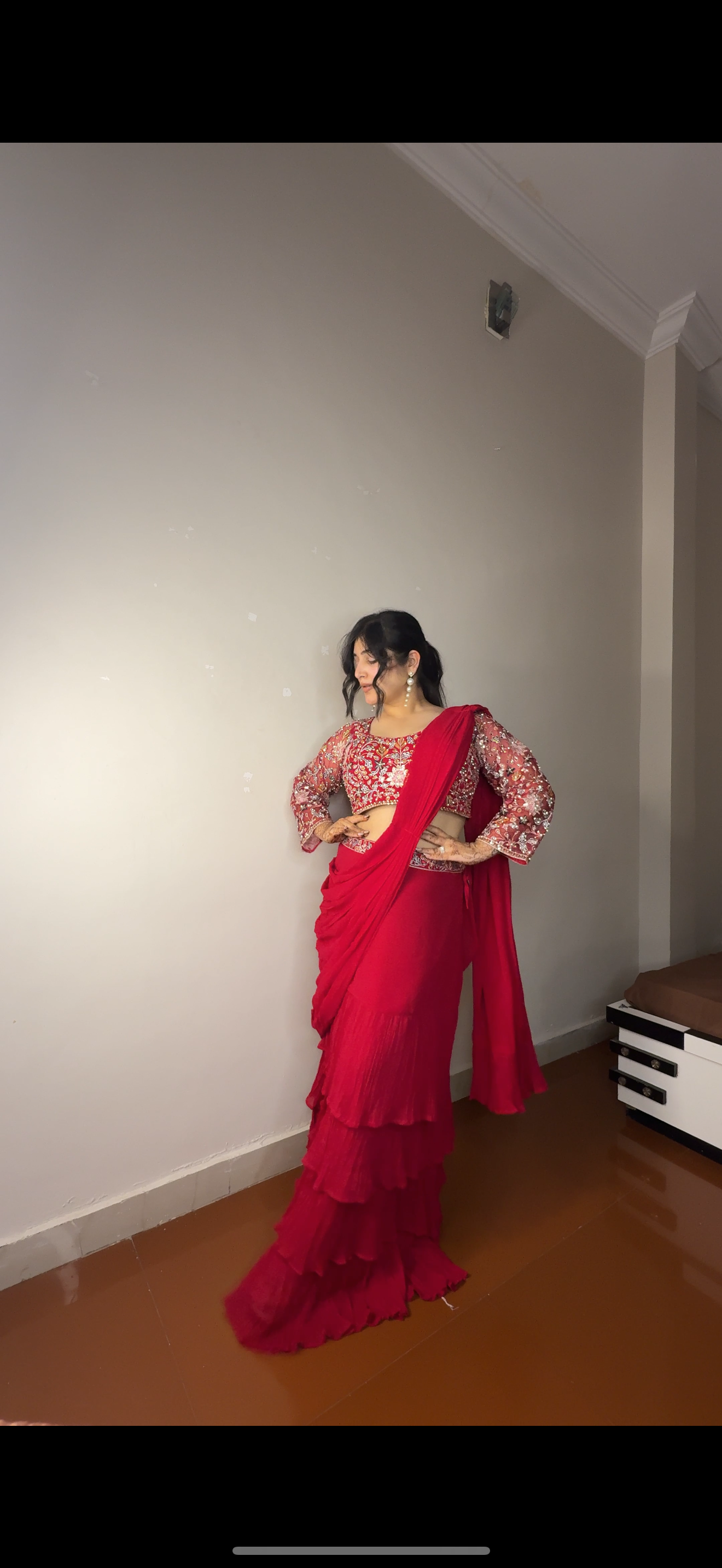 Predrape flower saree