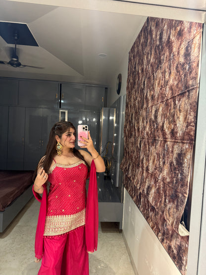 Bandhej plazo set(pink)