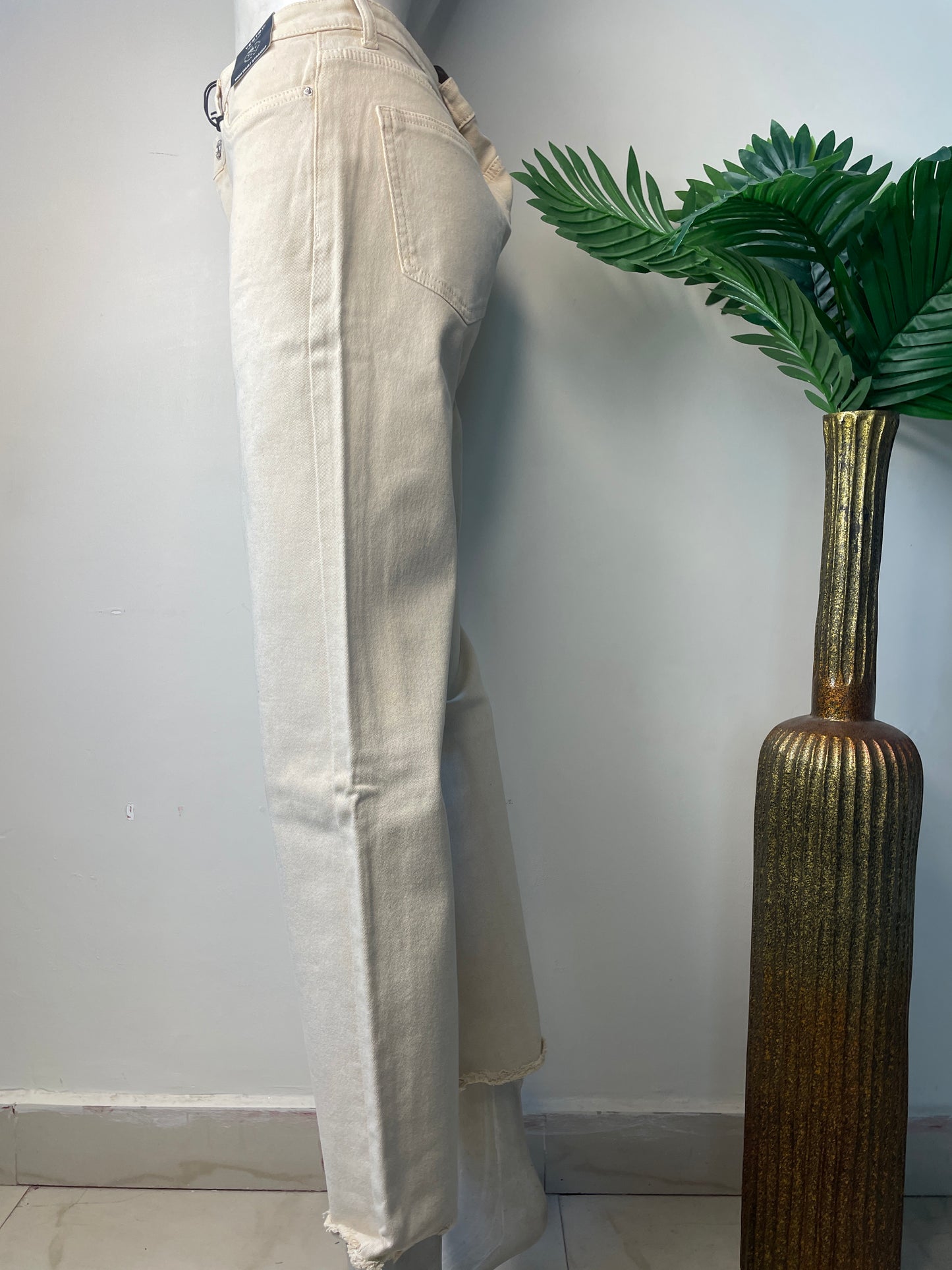 Beige high waist straight fit jeans