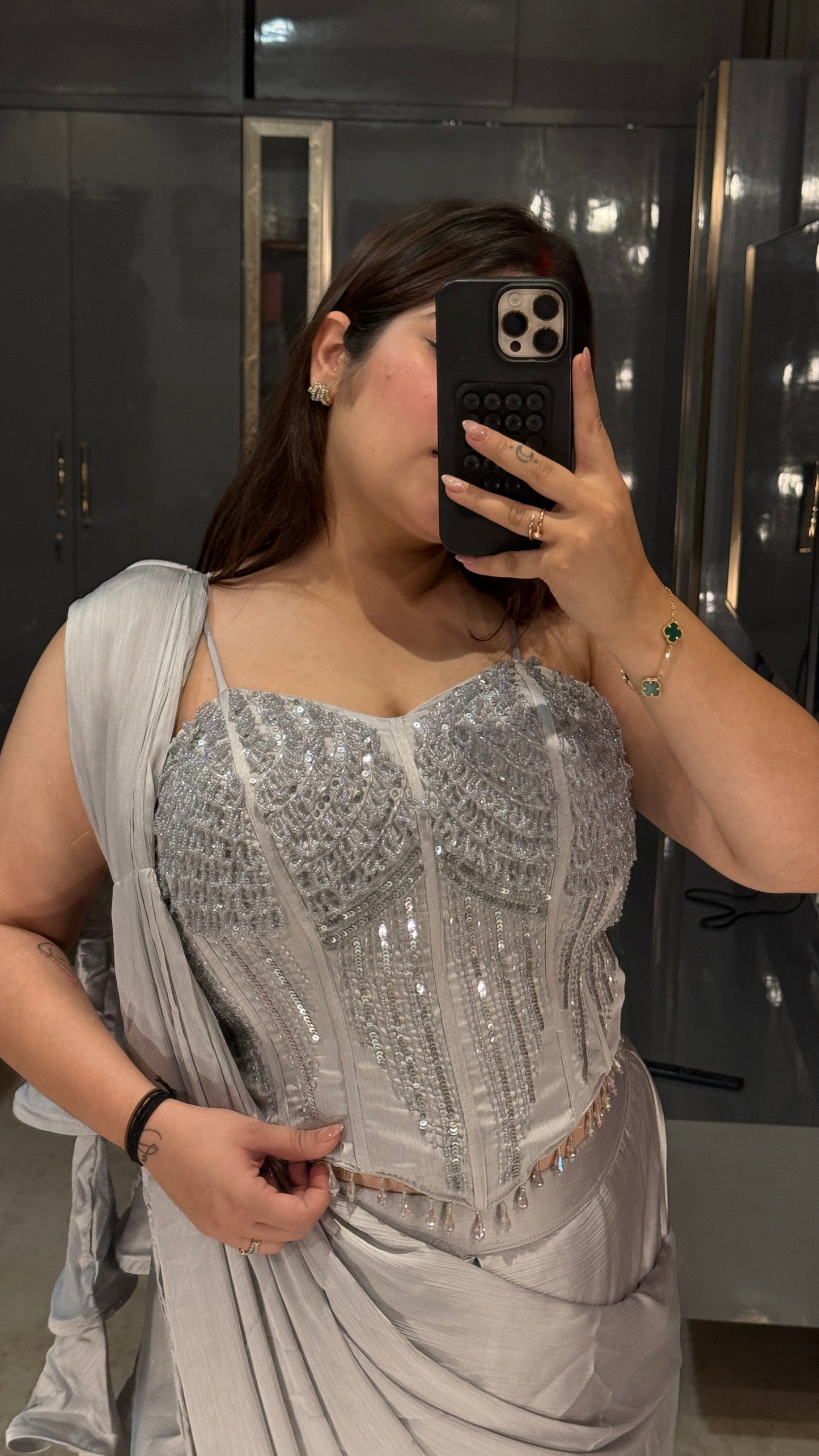 Premium corset saree silver