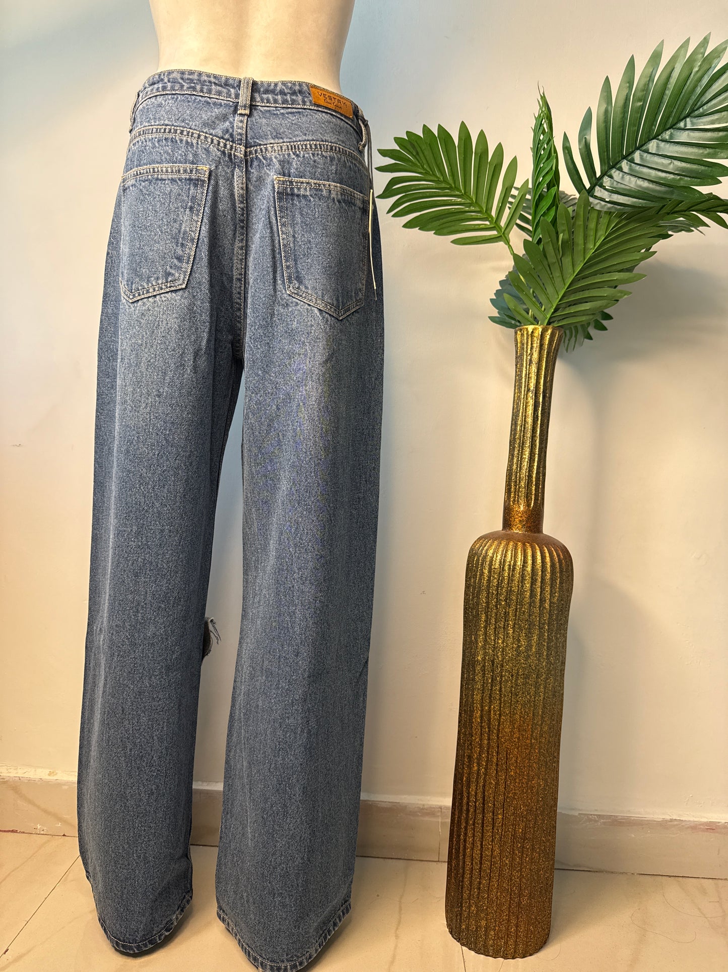 Blue wideleg long rugged