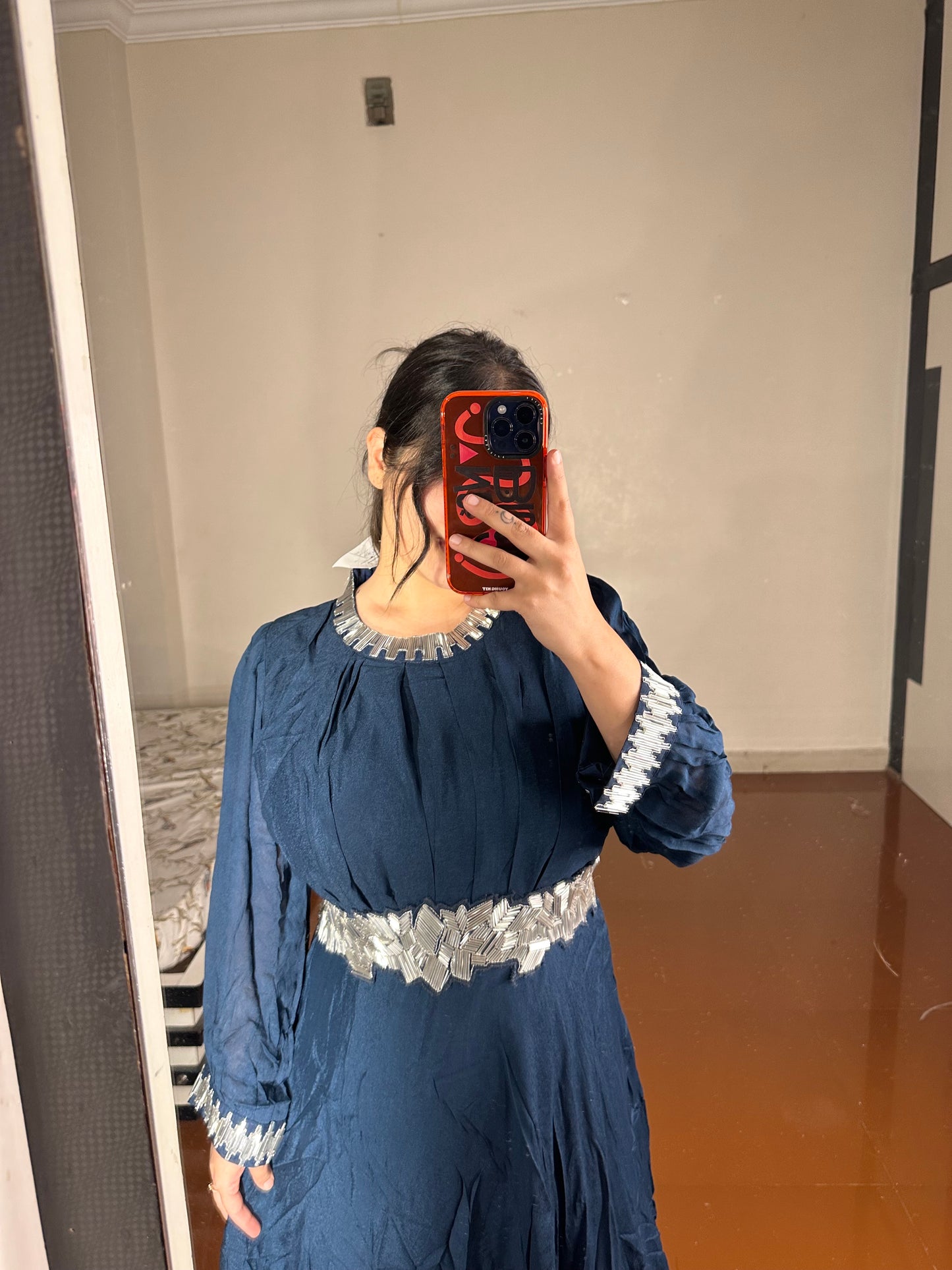 Blue gown with tube light belt