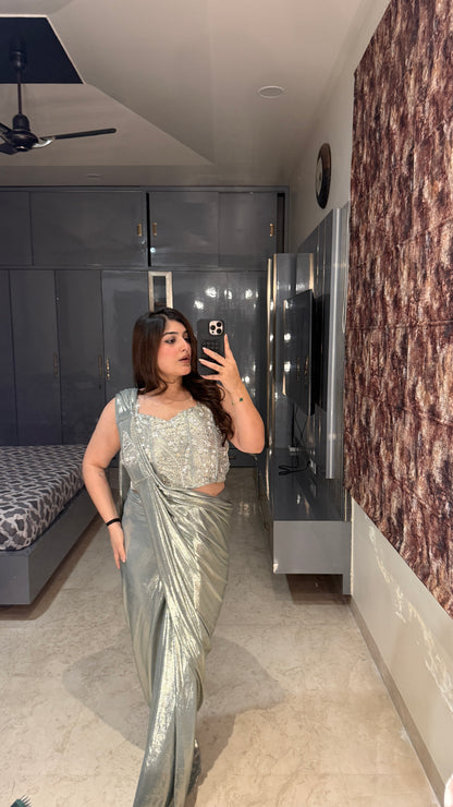 Slivergreen Metallic saree