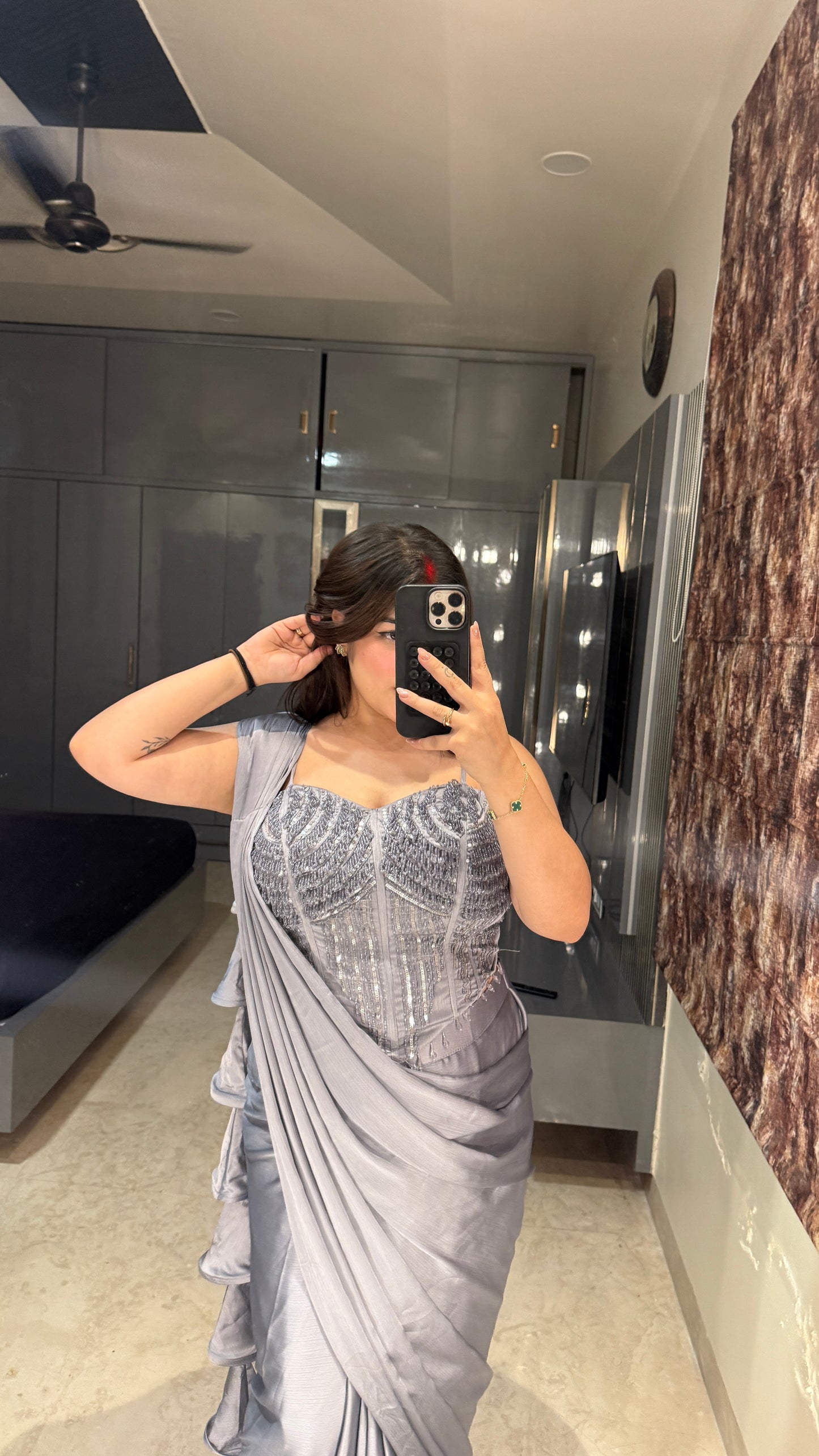 Premium corset saree ( dark grey)