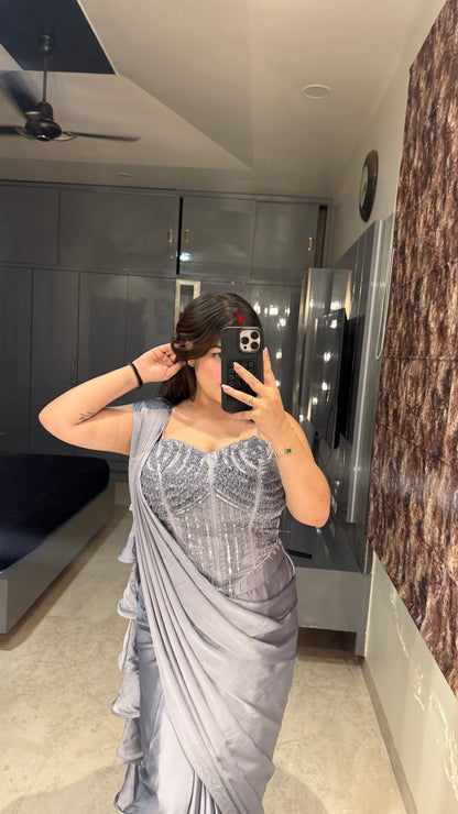 Premium corset saree ( dark grey)