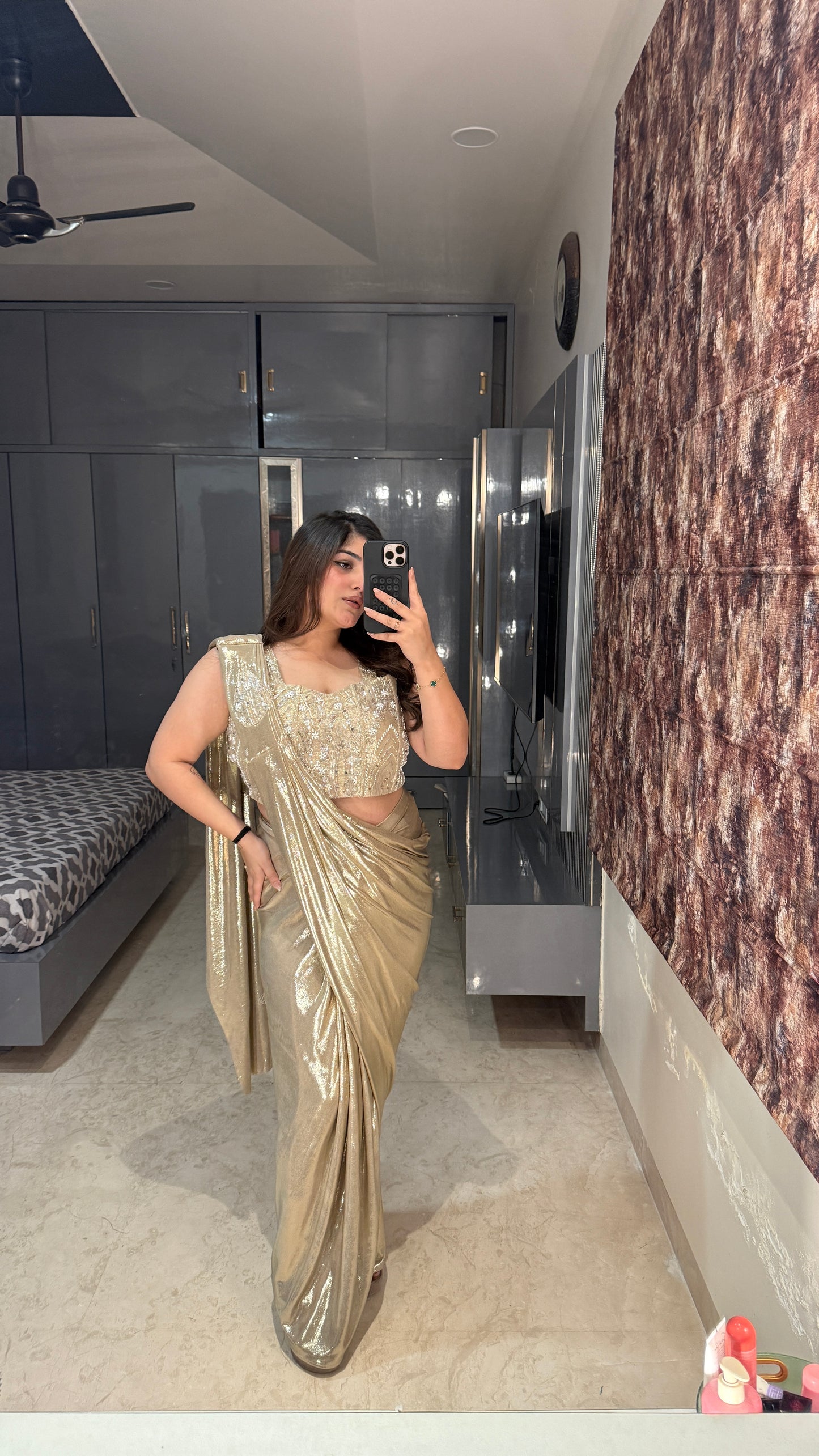 Metallic saree Light golden