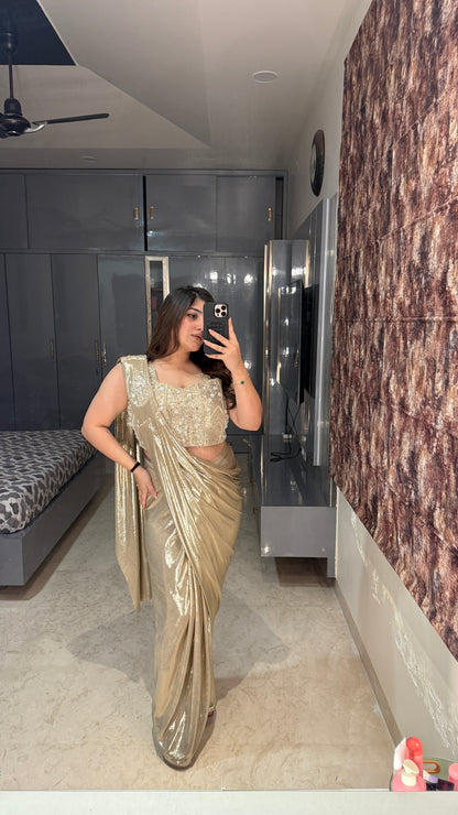 Metallic saree Light golden