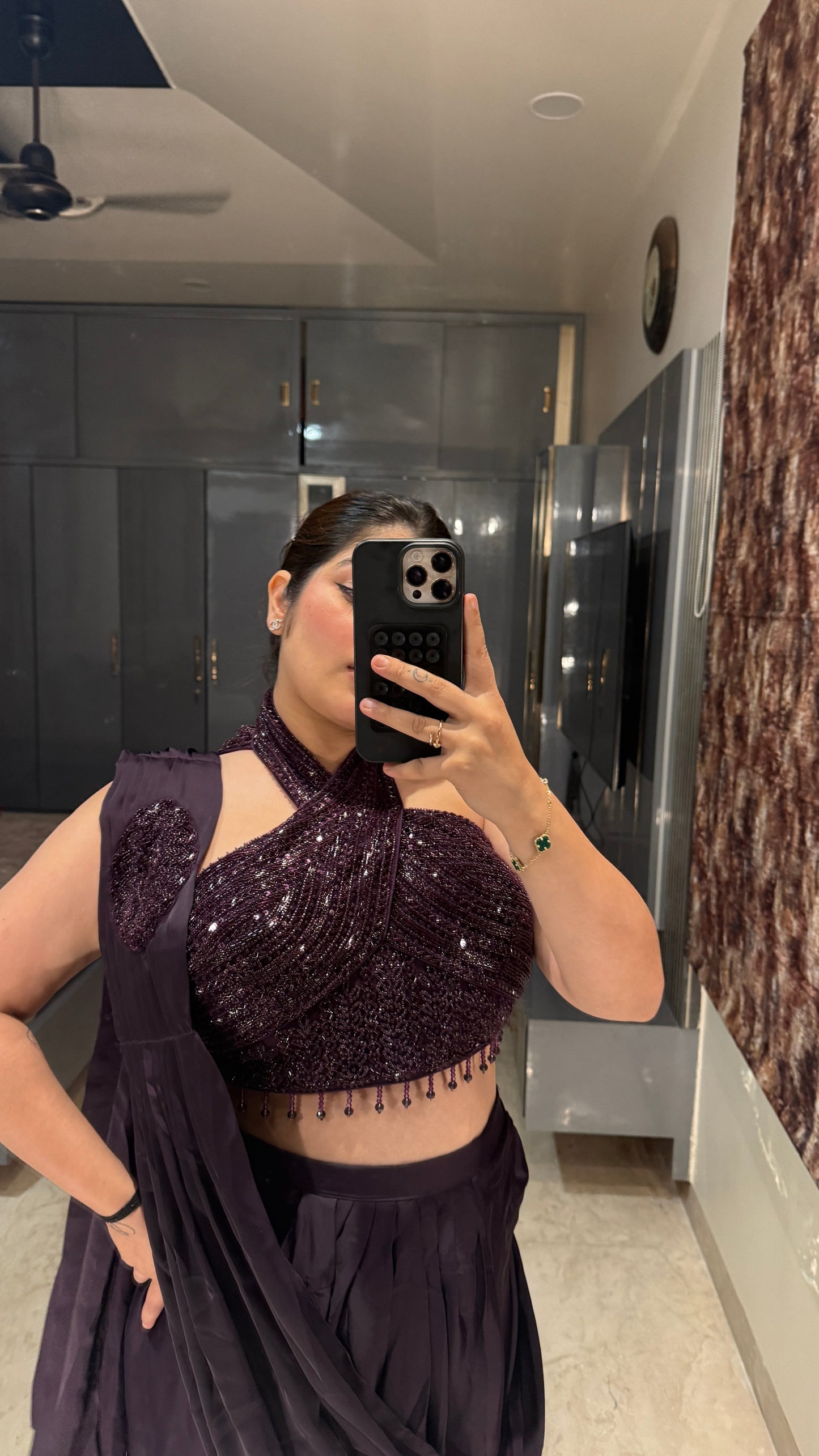 Halter neck saree(dark purple)