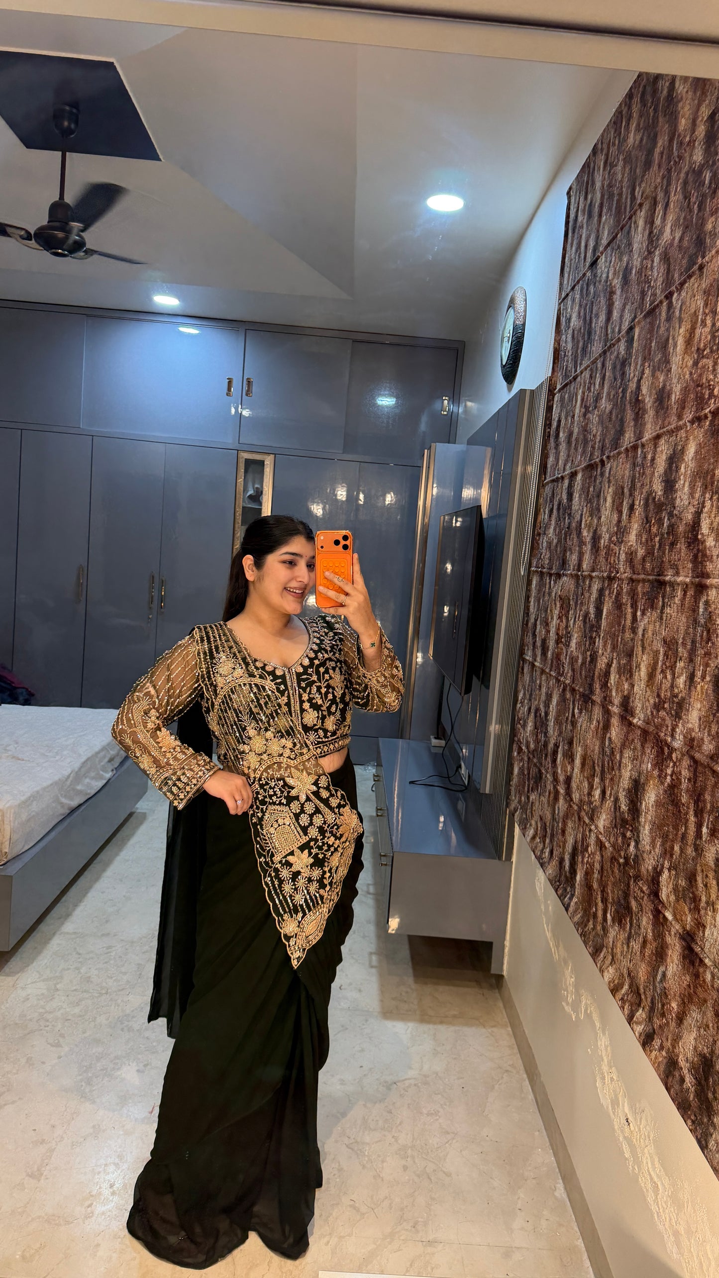 Tropical saree(bottle green)