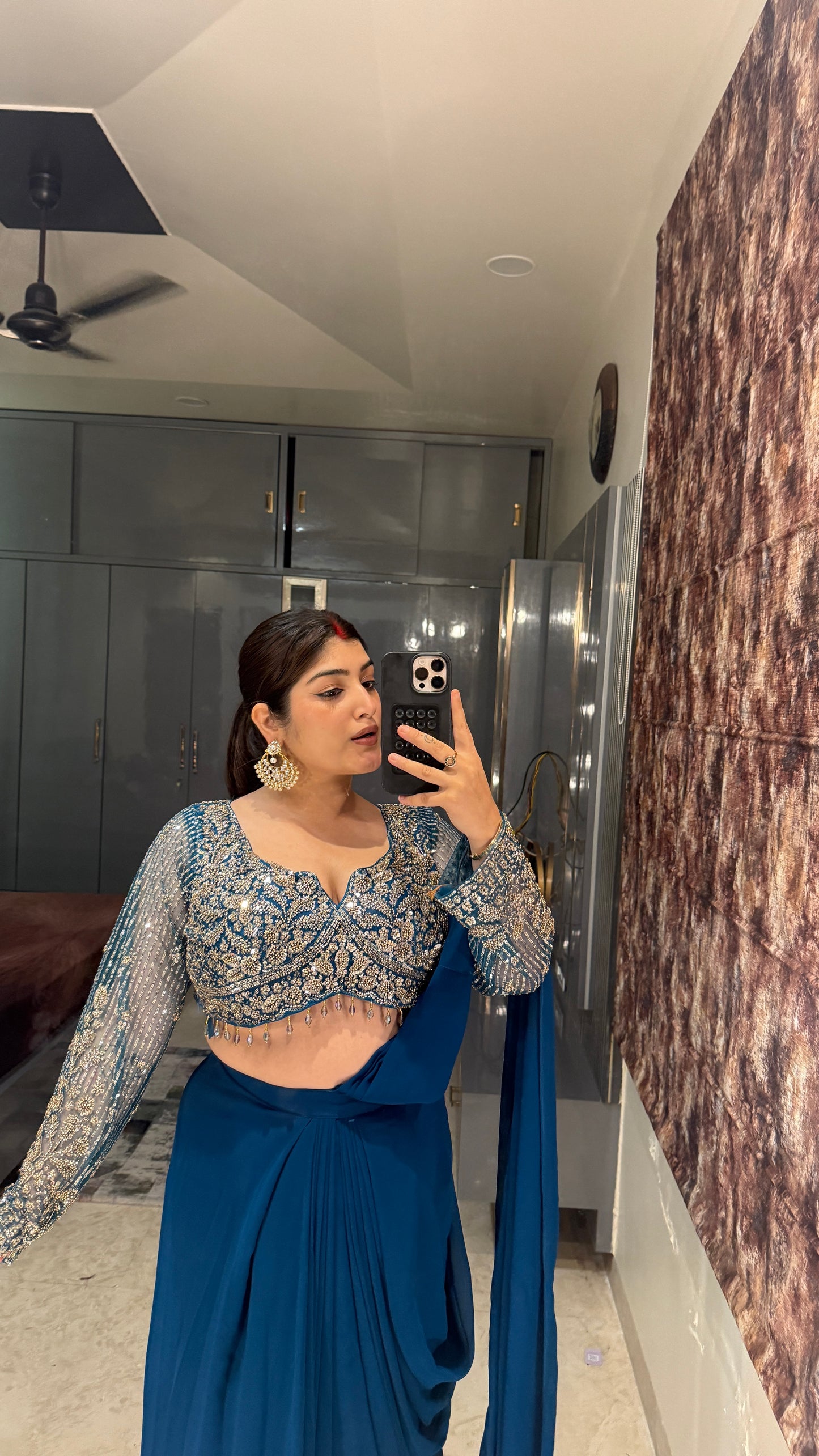 Deep neck handwork saree