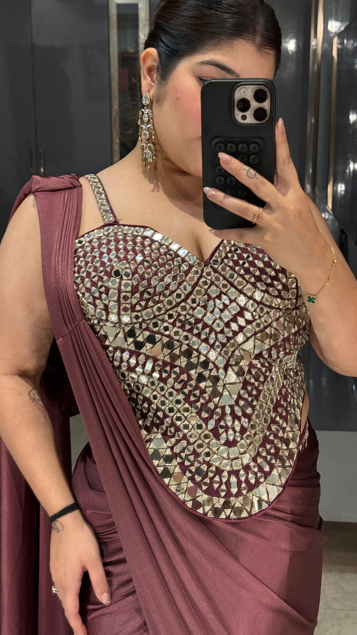 Mirror work saree(wine)