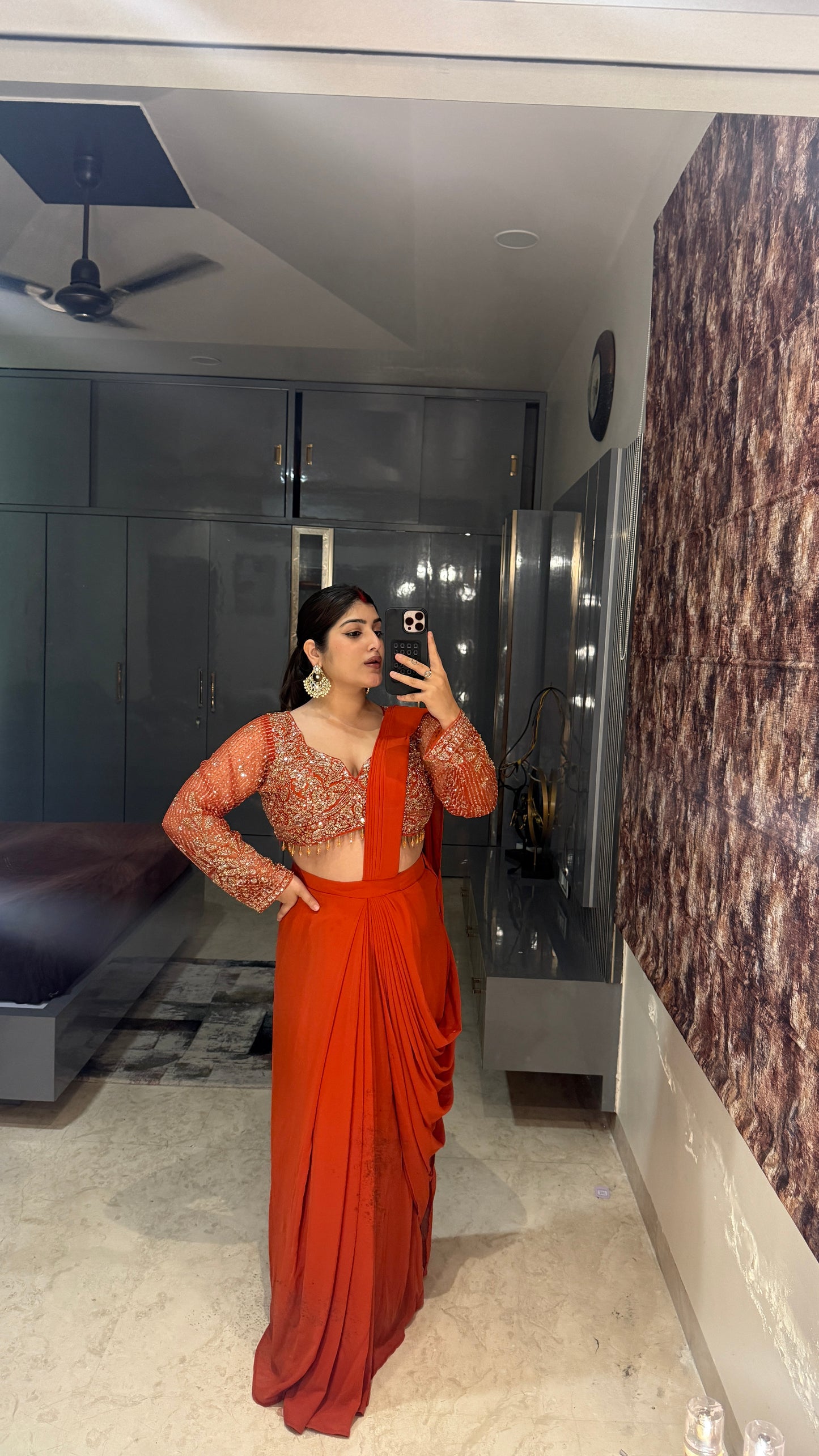 Deep neck handwork saree