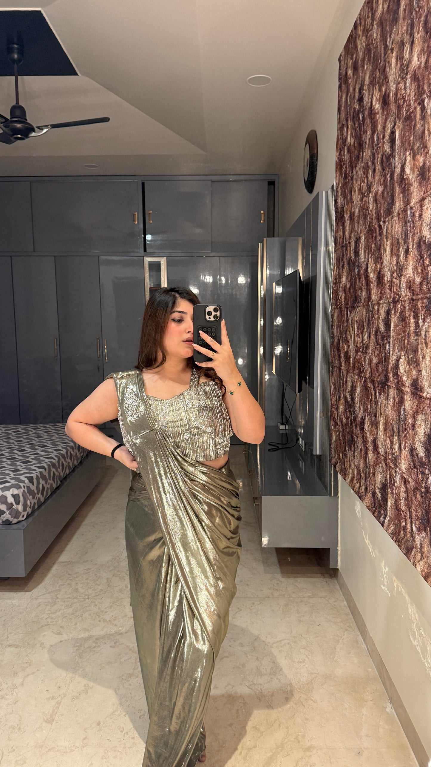 Metallic saree green
