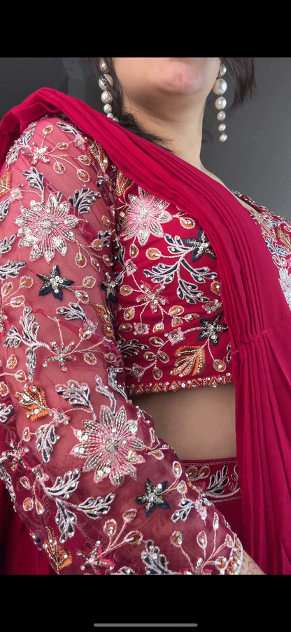 Predrape flower saree