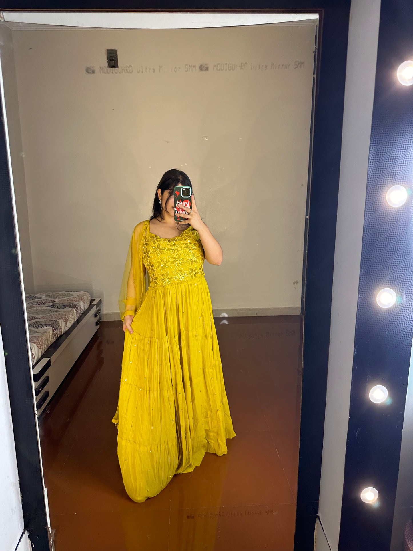 Yellow handwork gown.