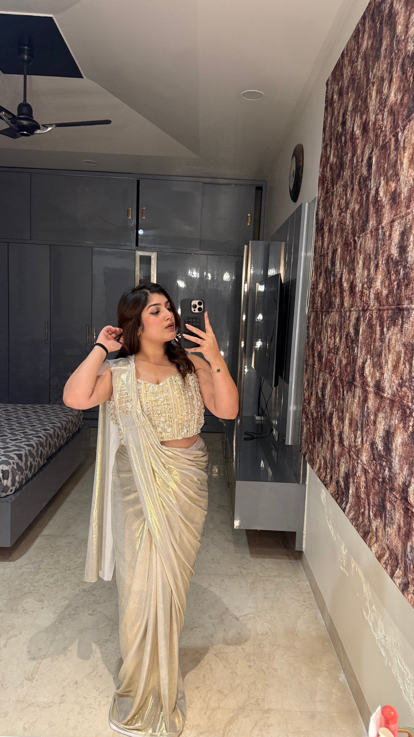 Whitish golden Metallic Saree