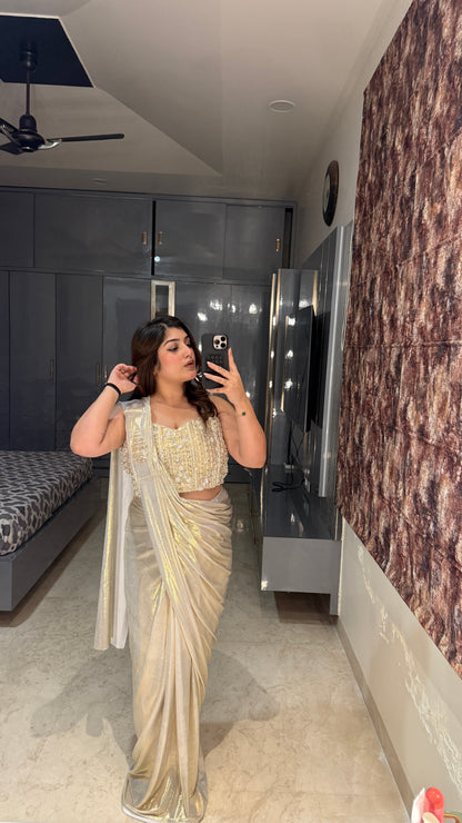 Whitish golden Metallic Saree