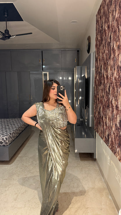 Metallic saree green