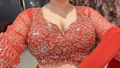 Deep neck handwork saree