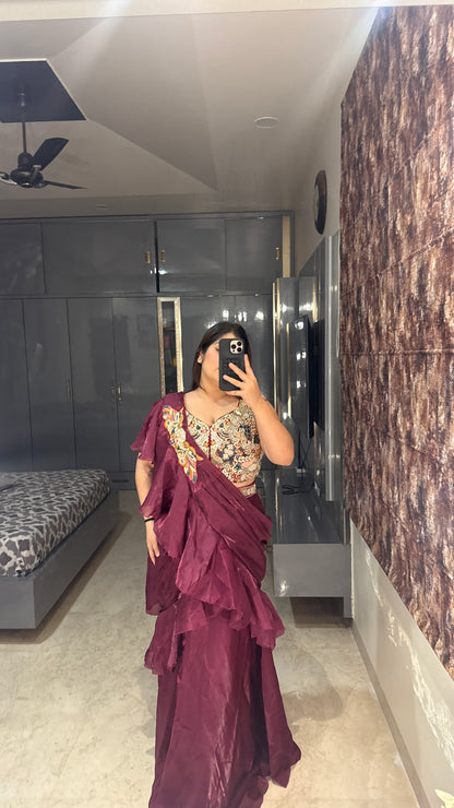 Ruffle saree(purple)