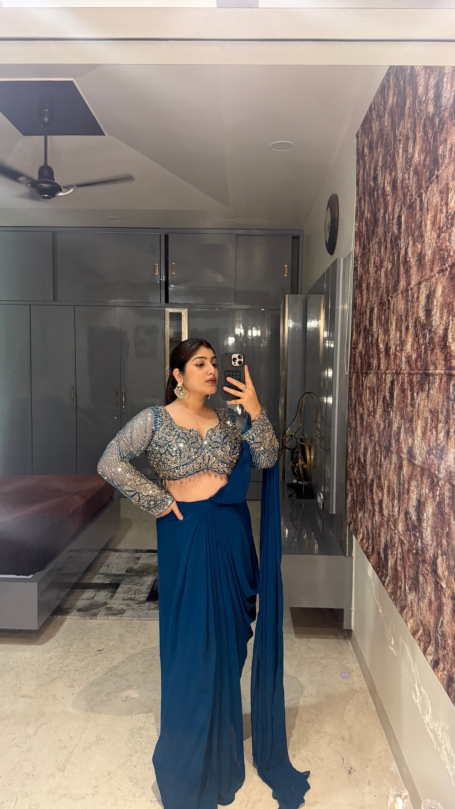 Deep neck handwork saree